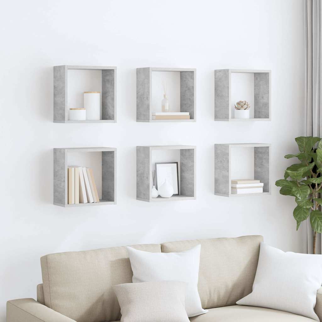 væghylder 6 stk. 30x15x30 cm kubeformet betongrå