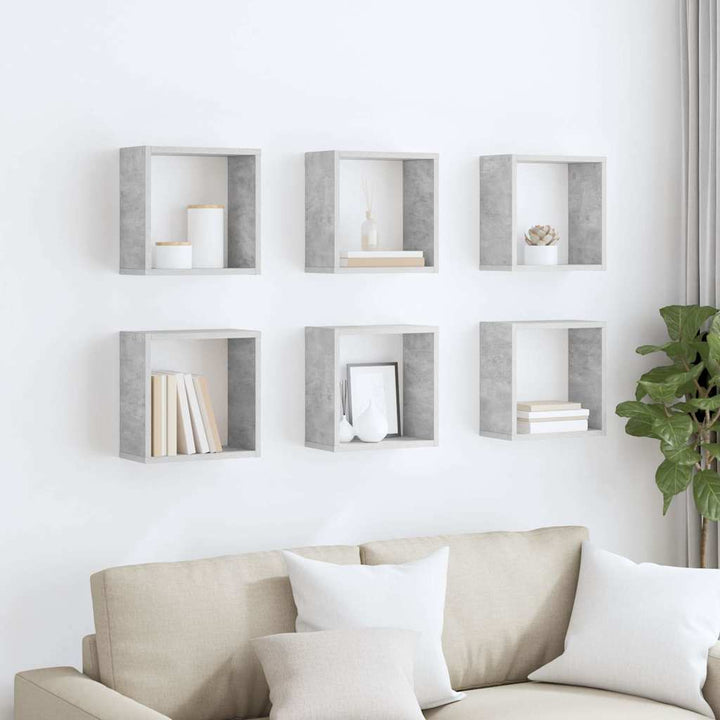 væghylder 6 stk. 30x15x30 cm kubeformet betongrå