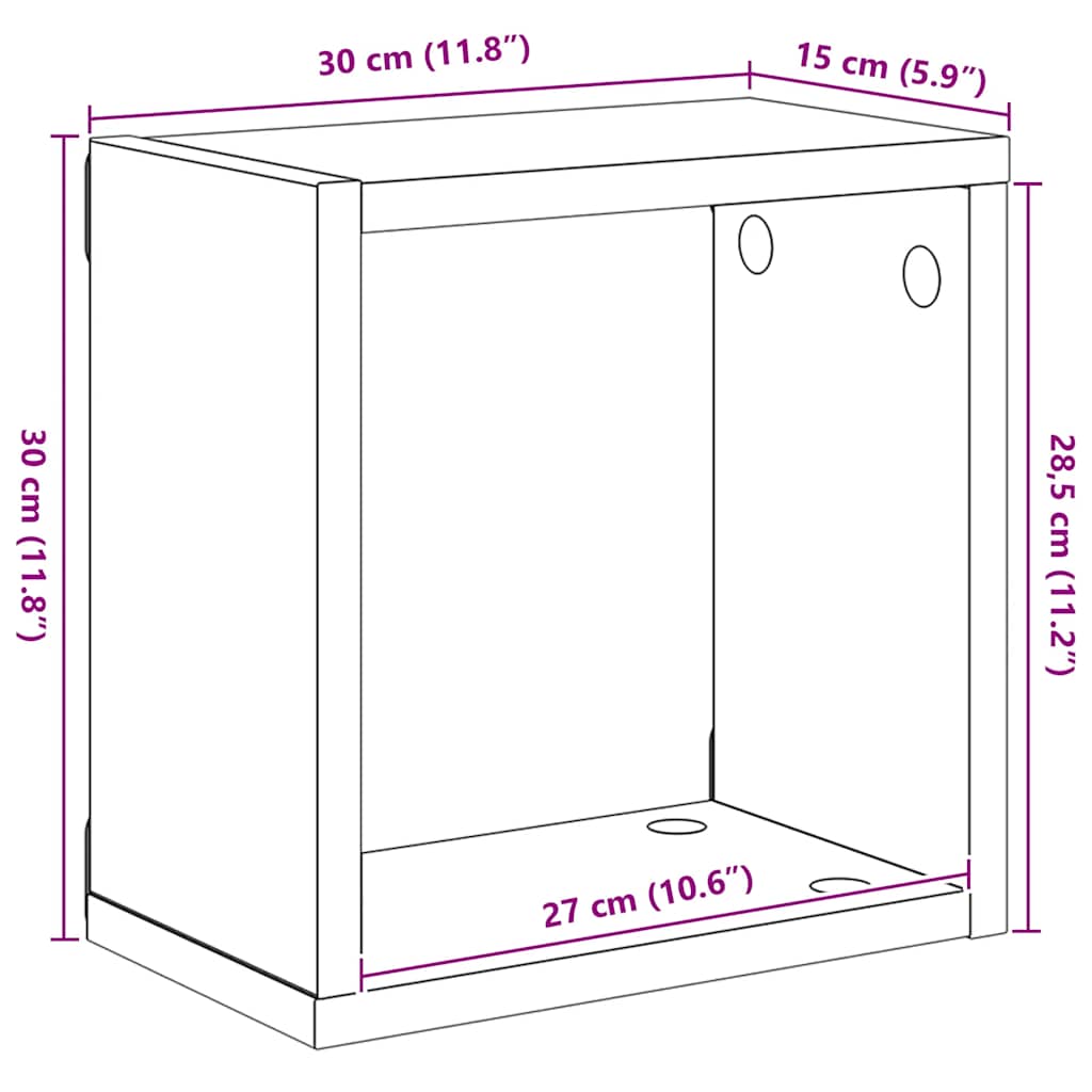 væghylder 6 stk. 30x15x30 cm kubeformet betongrå