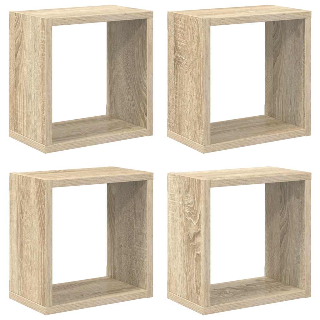 væghylder 4 stk. 26x15x26 cm kubeformet sonoma-eg