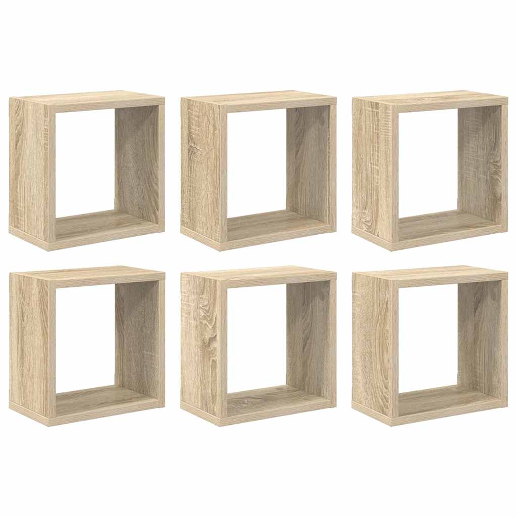 væghylder 6 stk. 26x15x26 cm kubeformet sonoma-eg