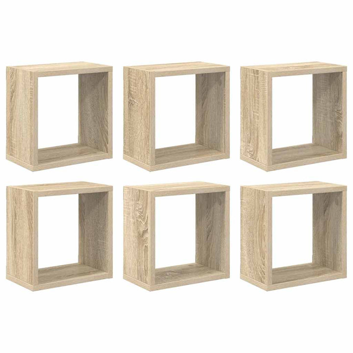 væghylder 6 stk. 26x15x26 cm kubeformet sonoma-eg