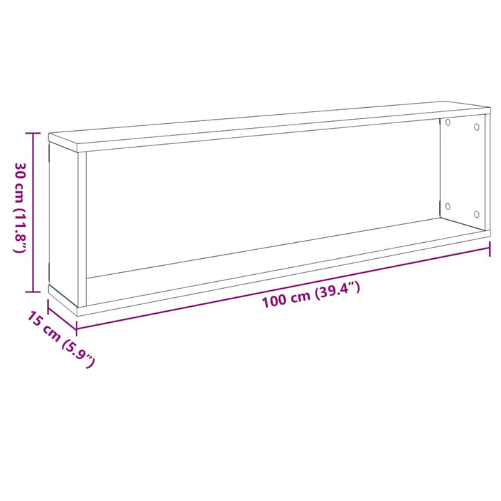 væghængte kubehylder 4 stk. 100x15x30 cm konstrueret træ hvid
