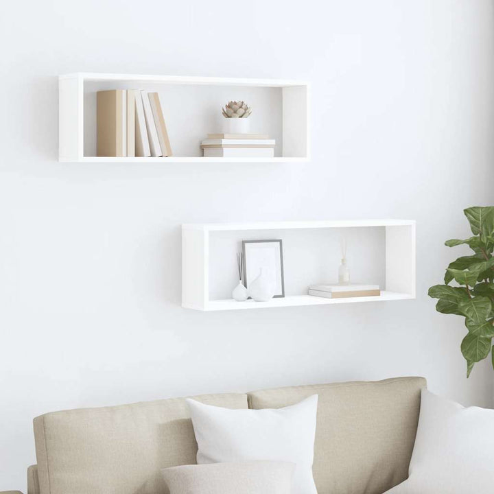 væghylder 2 stk. 80x15x26,5 cm kubeformet konstrueret træ hvid