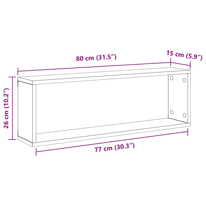 væghylder 2 stk. 80x15x26,5 cm kubeformet konstrueret træ hvid