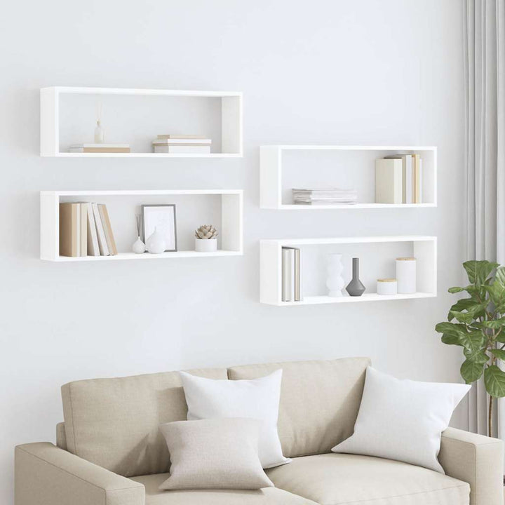 væghylder 4 stk. 80x15x26,5 cm kubeformet konstrueret træ hvid