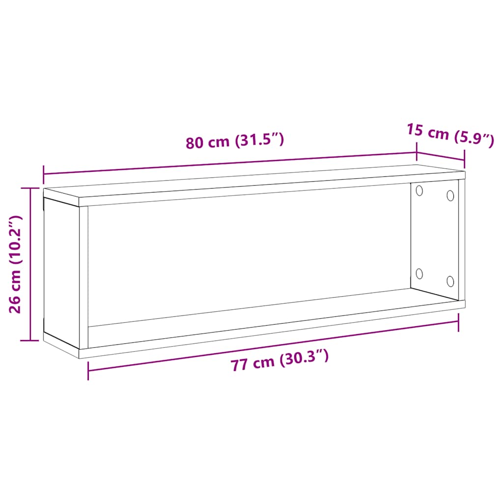 væghylder 4 stk. 80x15x26,5 cm kubeformet konstrueret træ hvid
