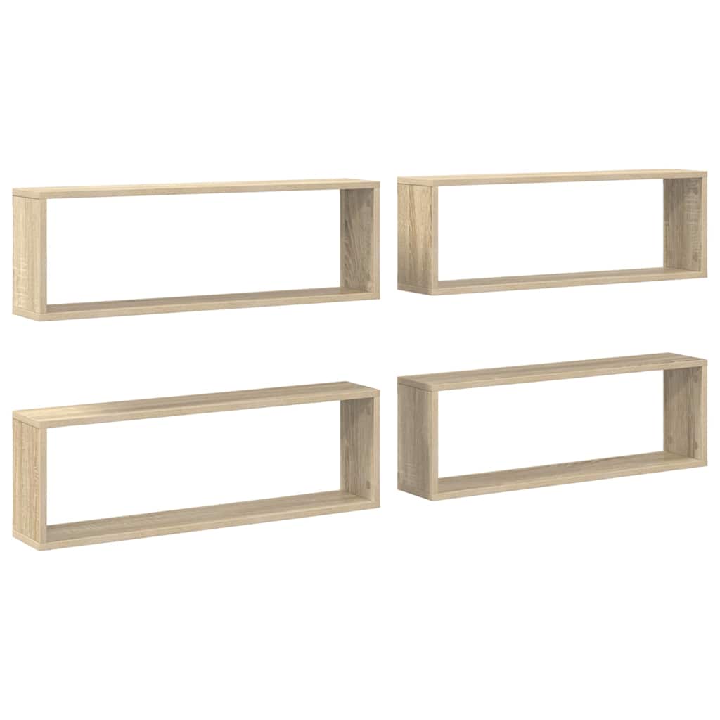 væghylder 4stk. 80x15x26,5cm kubeform konstrueret træ sonoma-eg