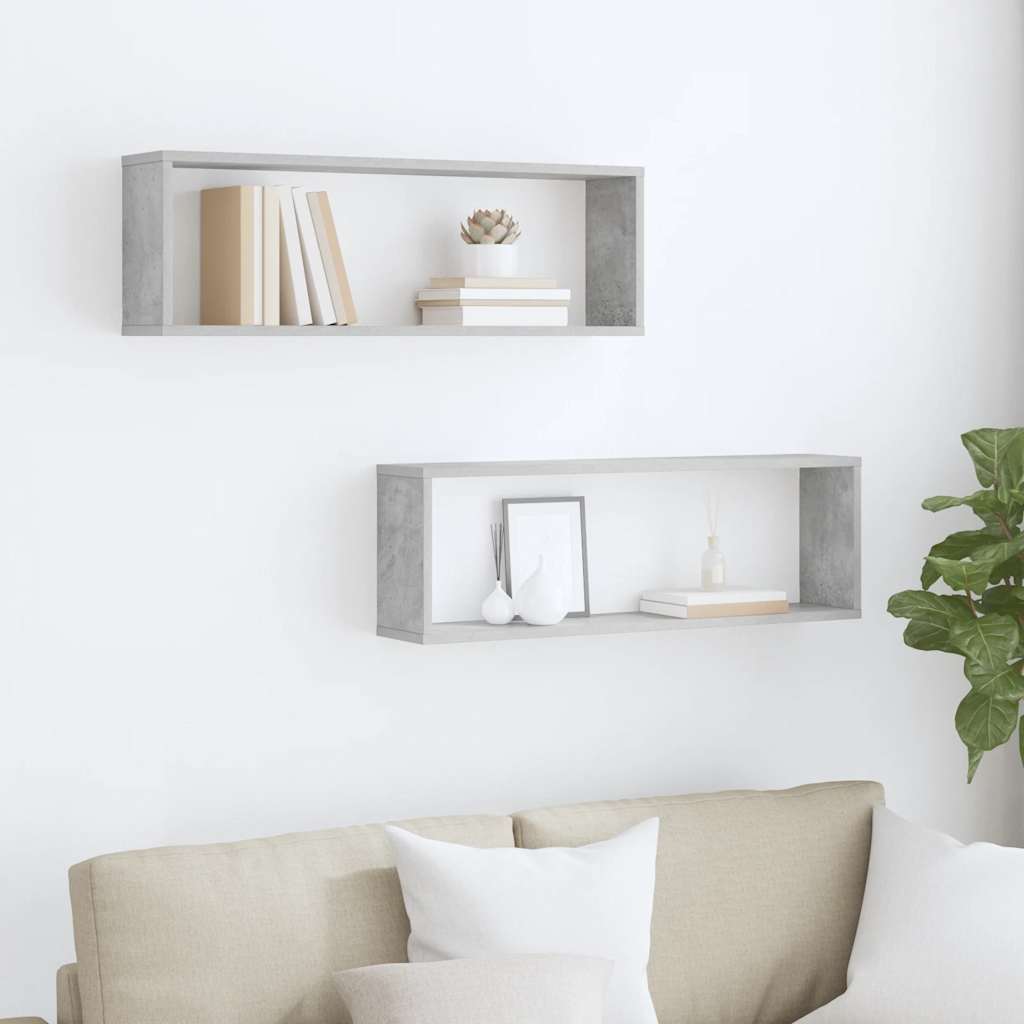 væghylder 2 stk. 80x15x26,5 cm konstrueret træ betongrå