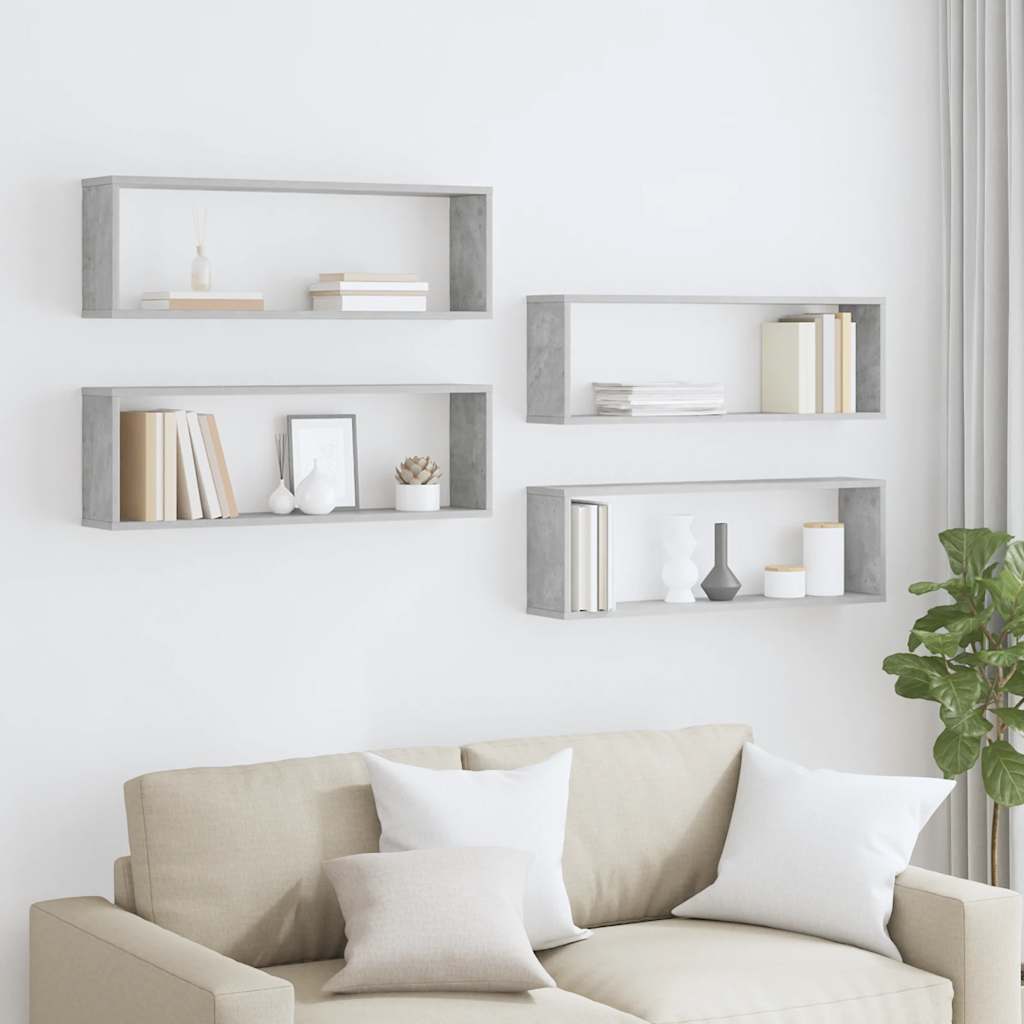væghylder 4 stk. 80x15x26,5 cm konstrueret træ betongrå