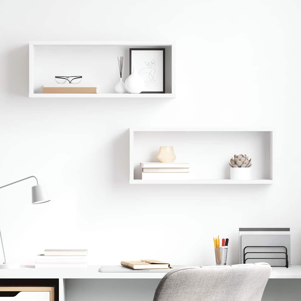 væghylder 2 stk. 60x15x23 cm kubeformet konstrueret træ hvid