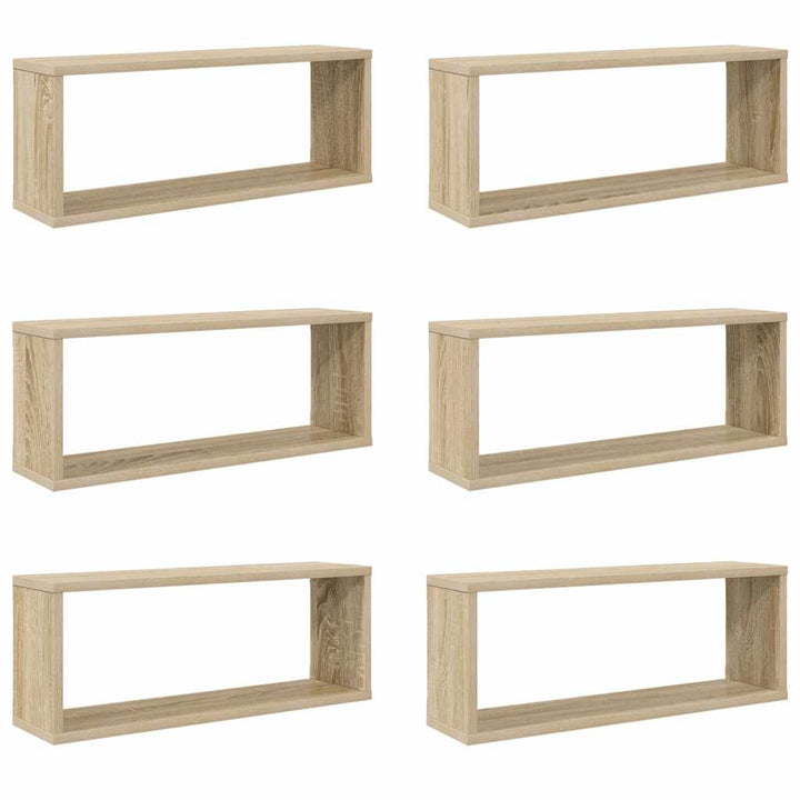 væghylder 6stk. 60x15x23cm kubeformet konstrueret træ sonoma-eg