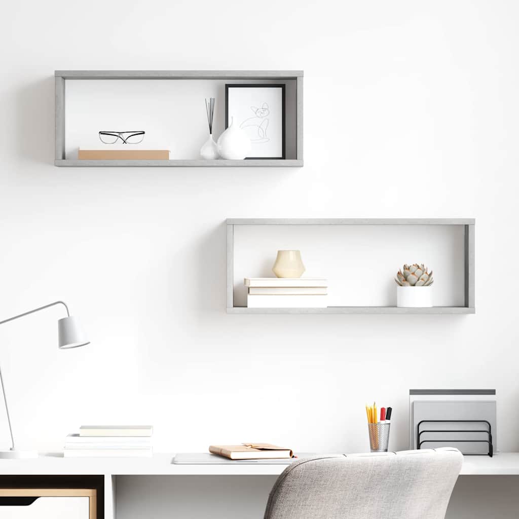 væghylder 2 stk. 60x15x23cm kubeformet konstrueret træ betongrå