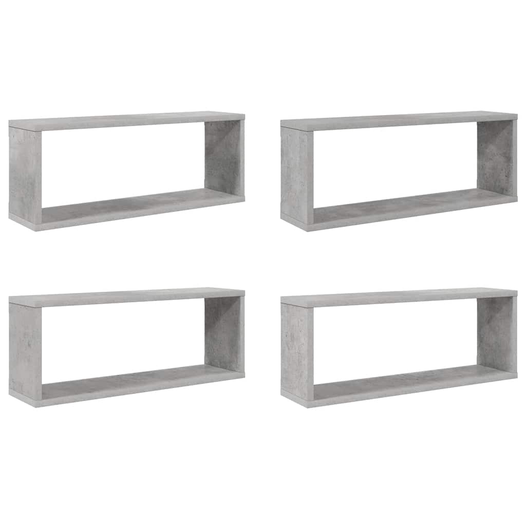 væghylder 4 stk. 60x15x23cm kubeformet konstrueret træ betongrå