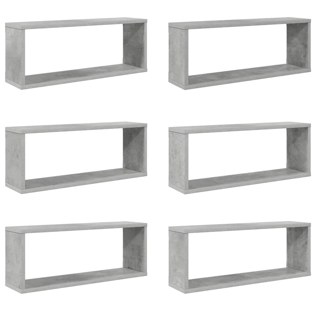 væghylder 6 stk. 60x15x23cm kubeformet konstrueret træ betongrå
