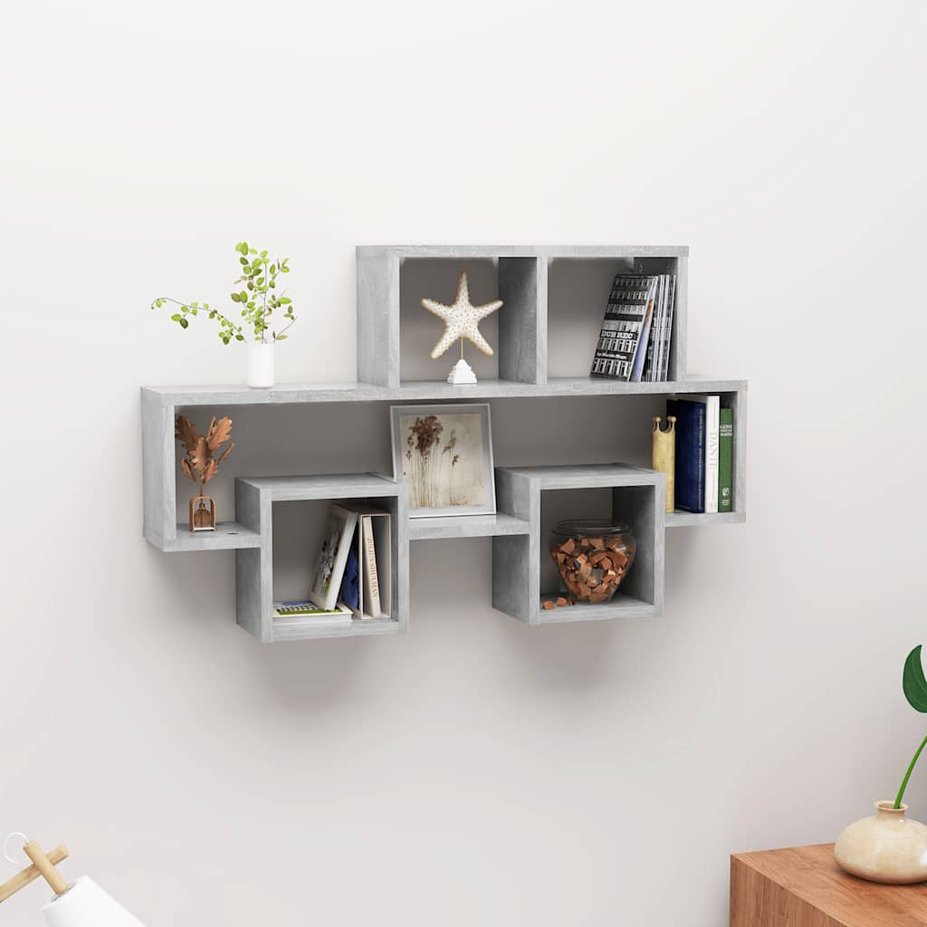 bilformet væghylde 82x15x51 cm konstrueret træ betongrå