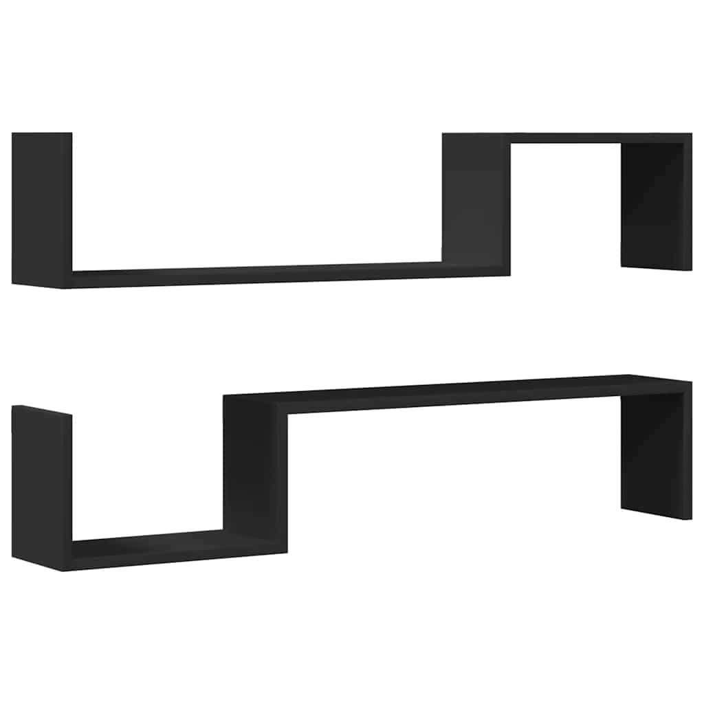 væghængte kubehylder 2 stk. 100x15x20 cm konstrueret træ sort