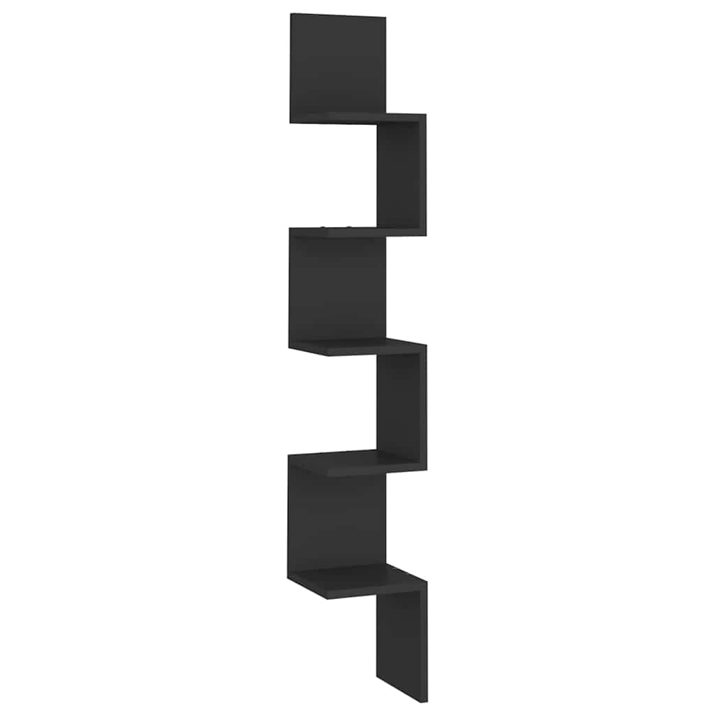 væghængt hjørnehylde 20x20x127,5 konstrueret træ sort