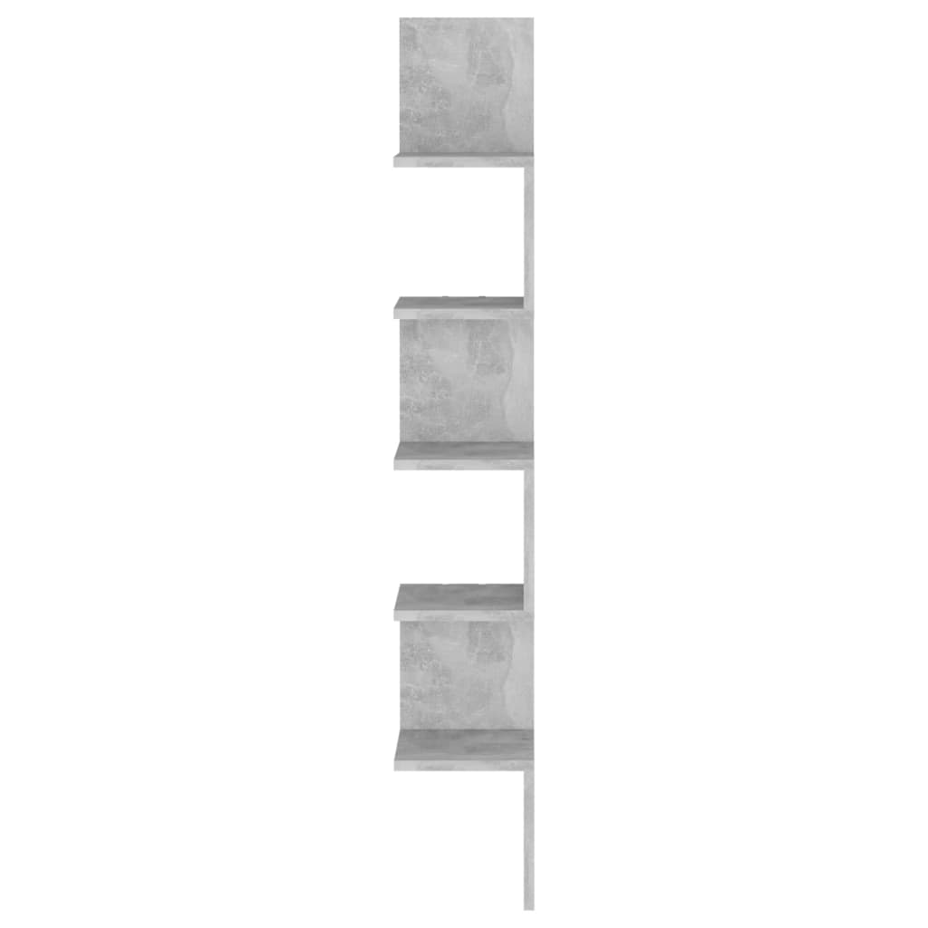 væghængt hjørnehylde 20x20x127,5 cm konstrueret træ betongrå