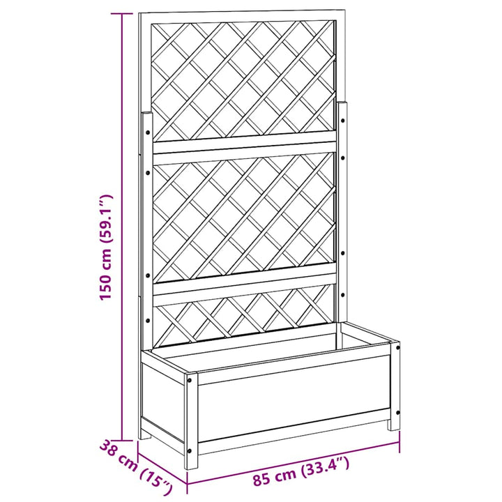 forhøjet plantekasse m. espalier 85x38x150 cm massivt akacietræ