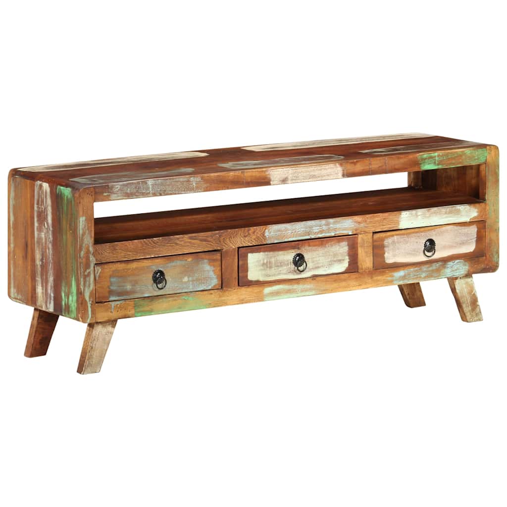 tv-bord 110x30x40 cm massivt genbrugstræ flerfarvet