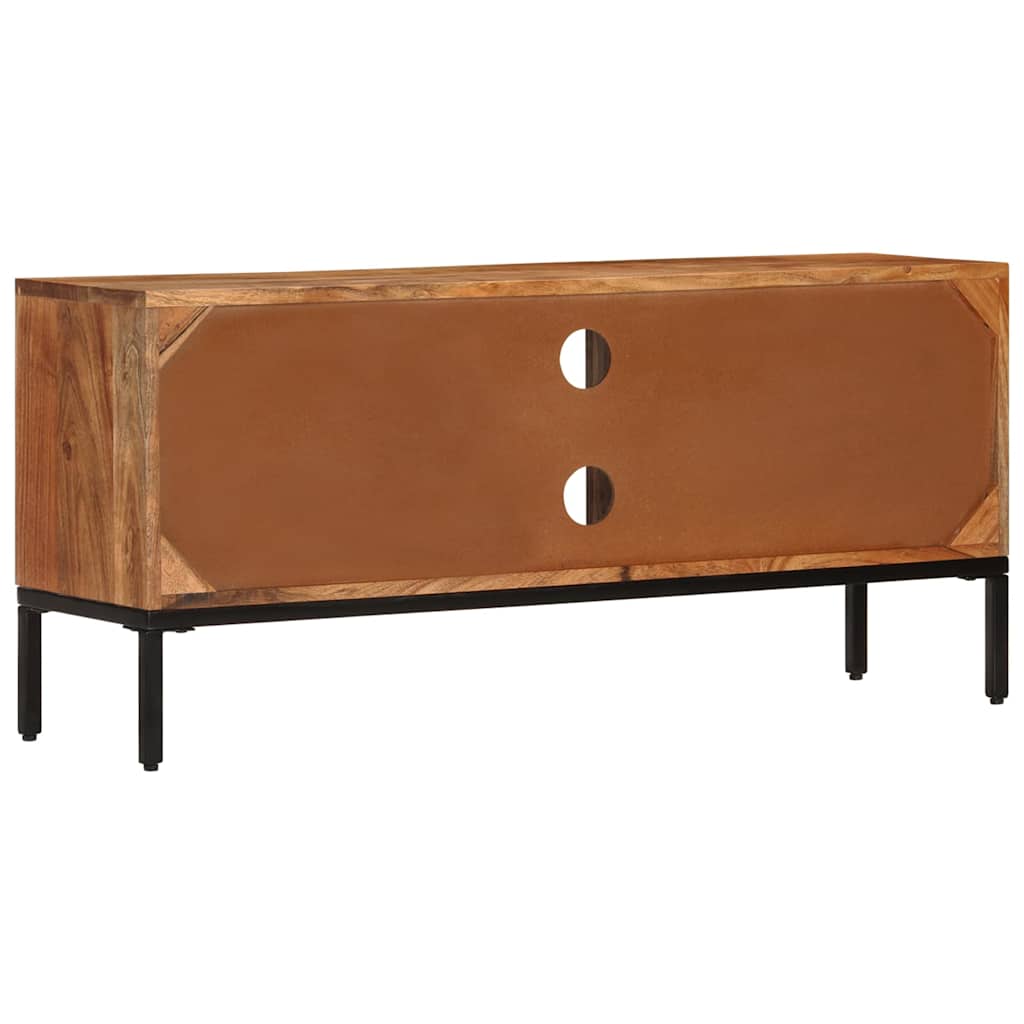 tv-bord 110x30x50 cm massivt akacietræ gyldenbrun og grå