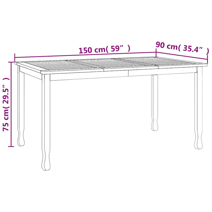 havebord 150x90x75 cm massivt teaktræ