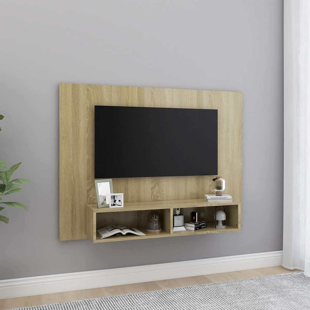 væghængt tv-skab 120x23,5x90 cm konstrueret træ sonoma-eg