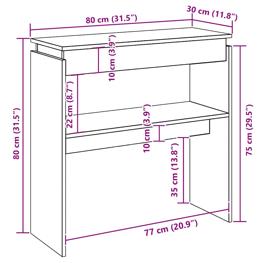 konsolbord 80x30x80 cm konstrueret træ hvid
