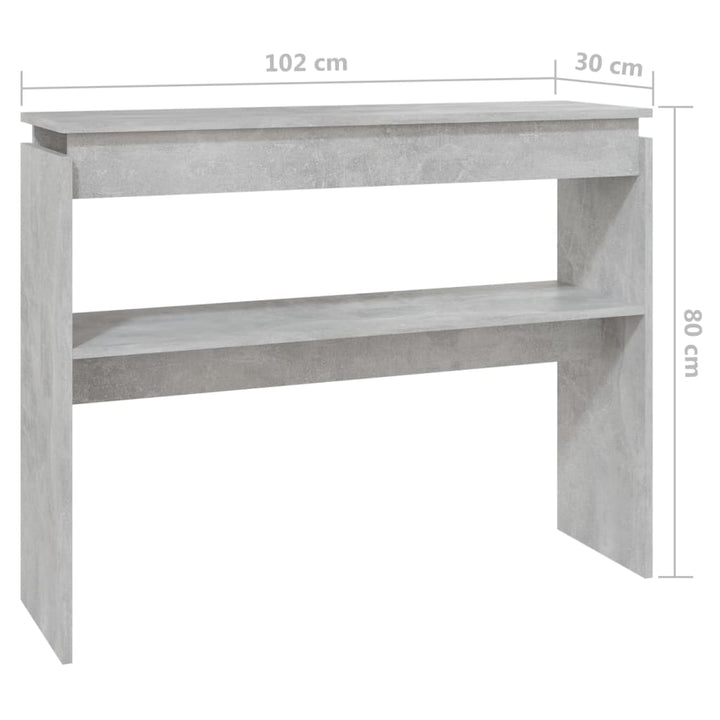 konsolbord 102x30x80 cm konstrueret træ betongrå