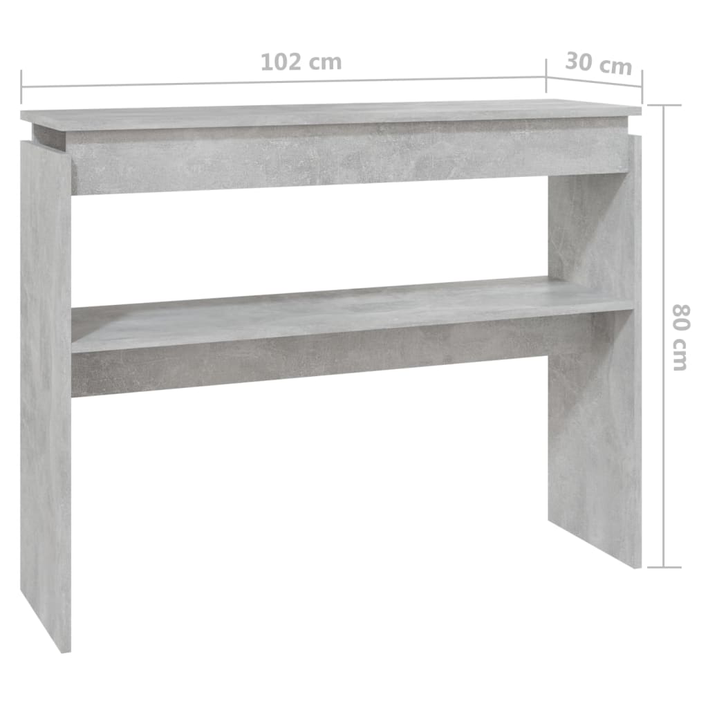 konsolbord 102x30x80 cm konstrueret træ betongrå