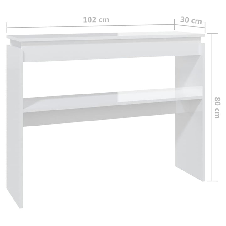 konsolbord 102x30x80 cm konstrueret træ hvid højglans