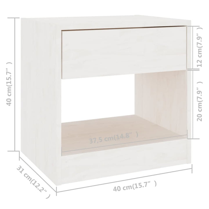 sengebord 40x31x40 cm massivt fyrretræ hvid