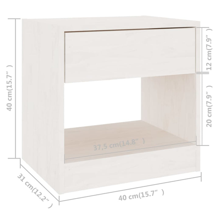 sengeborde 2 stk. 40x31x40 cm massivt fyrretræ hvid