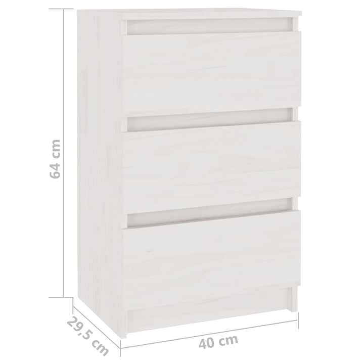 sengebord 40x29,5x64 cm massivt fyrretræ hvid