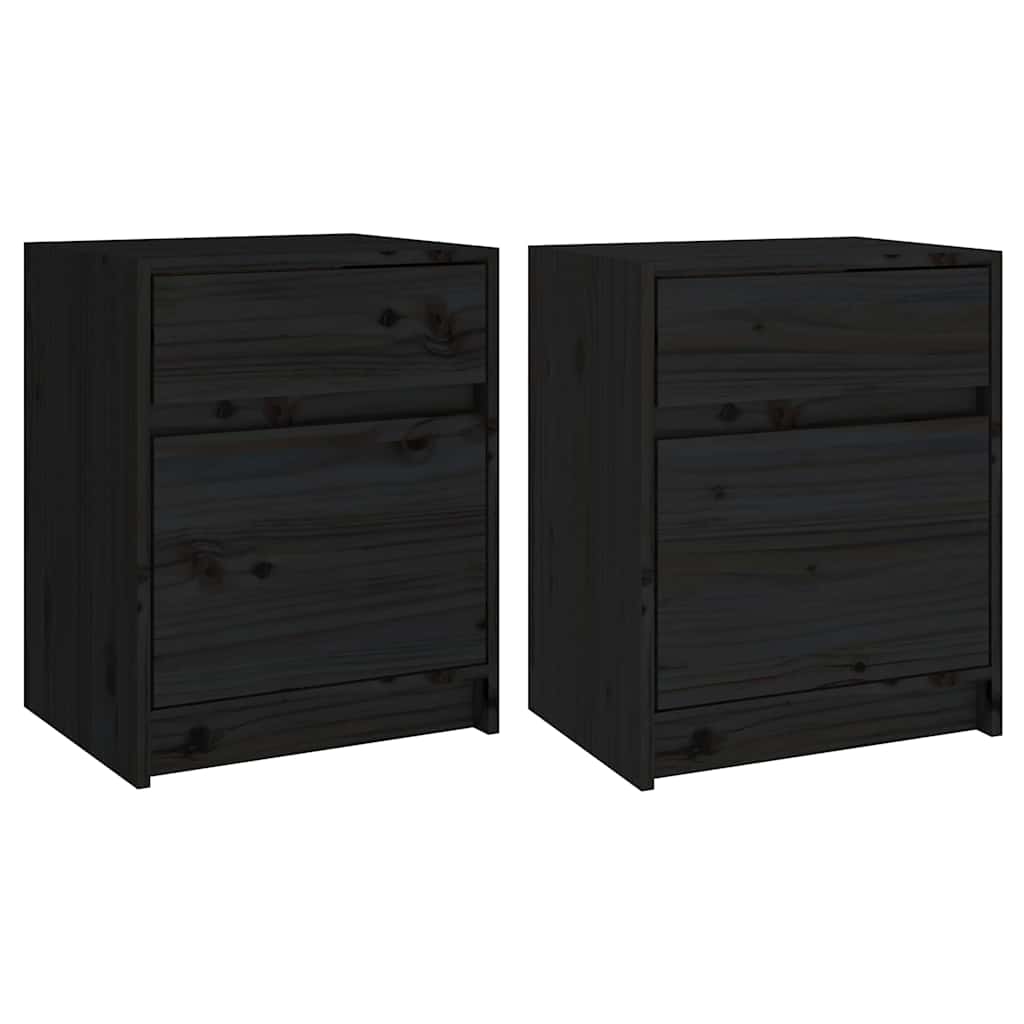 sengeskabe 2 stk. 40x31x50 cm massivt fyrretræ sort