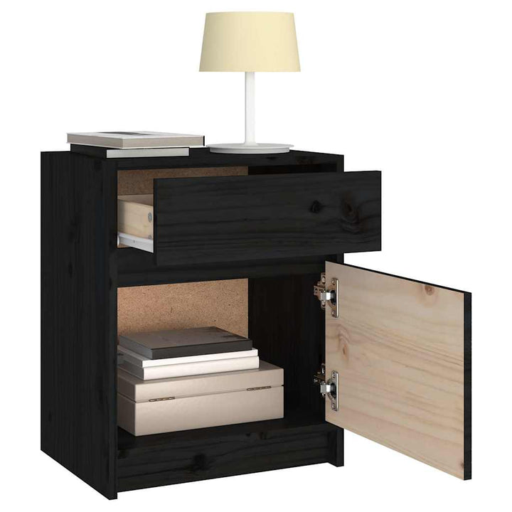sengeskabe 2 stk. 40x31x50 cm massivt fyrretræ sort
