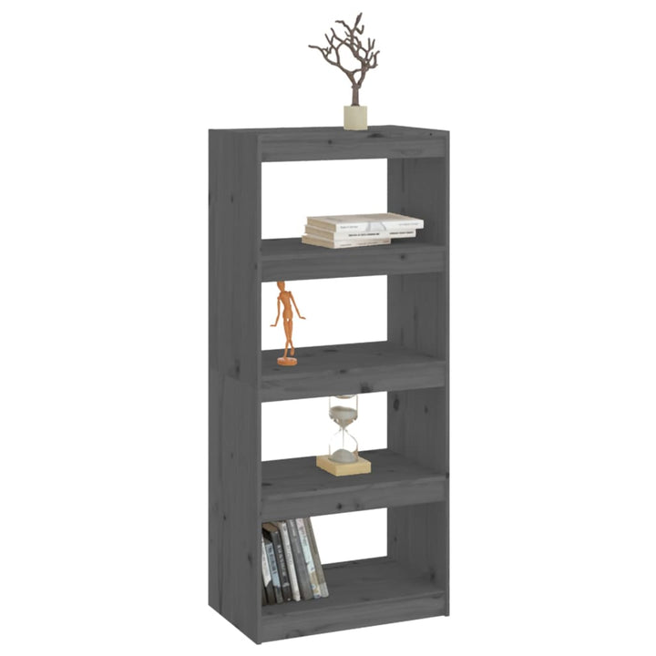 bogreol/rumdeler 60x30x135,5 cm massivt fyrretræ grå