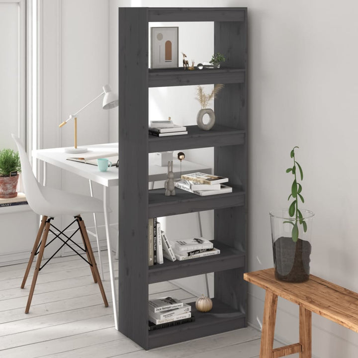 bogreol/rumdeler 60x30x167,5 cm massivt fyrretræ grå