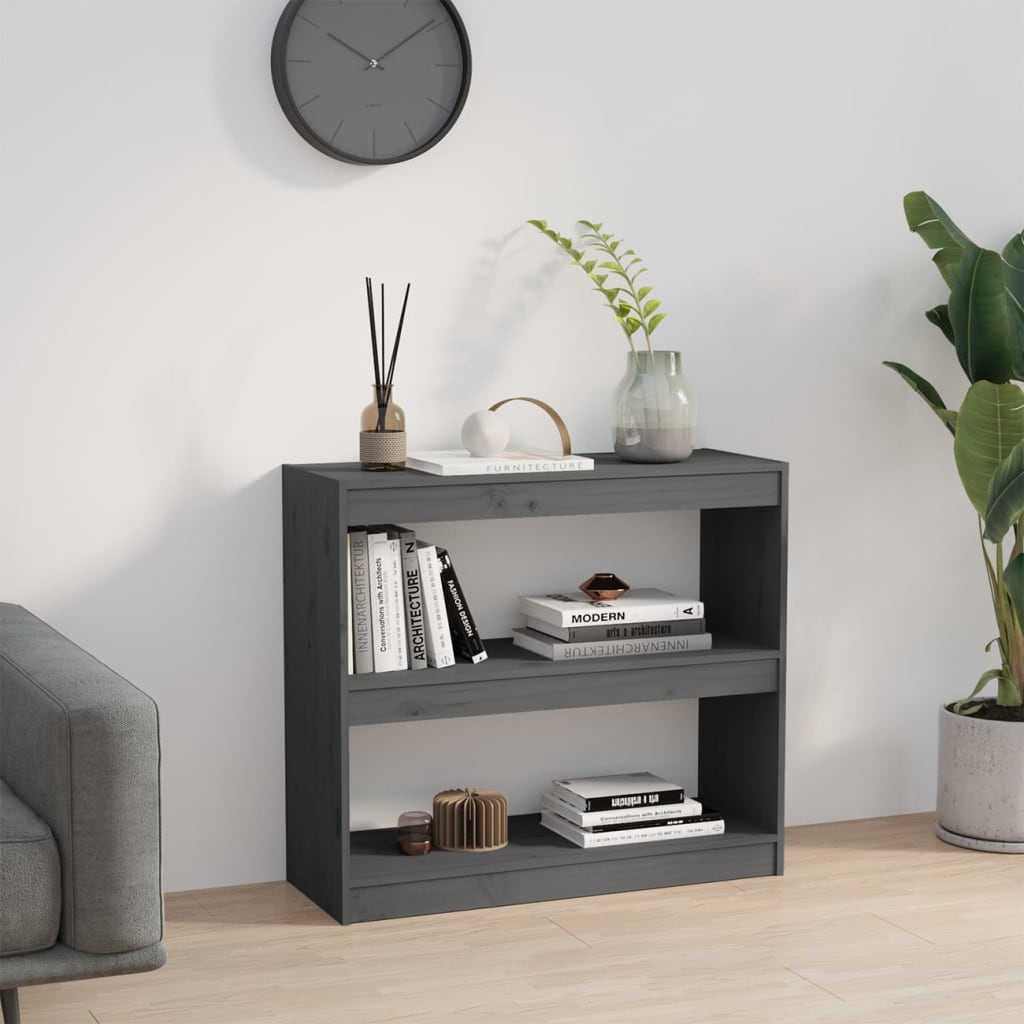 bogreol/rumdeler 80x30x71,5 cm massivt fyrretræ grå