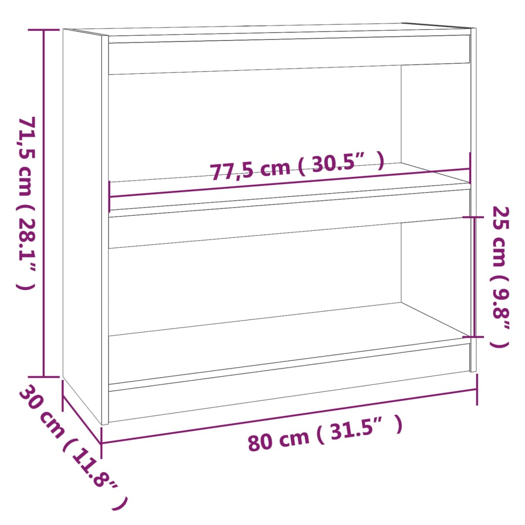 bogreol/rumdeler 80x30x71,5 cm massivt fyrretræ grå