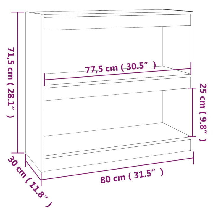 bogreol/rumdeler 80x30x71,5 cm massivt fyrretræ grå