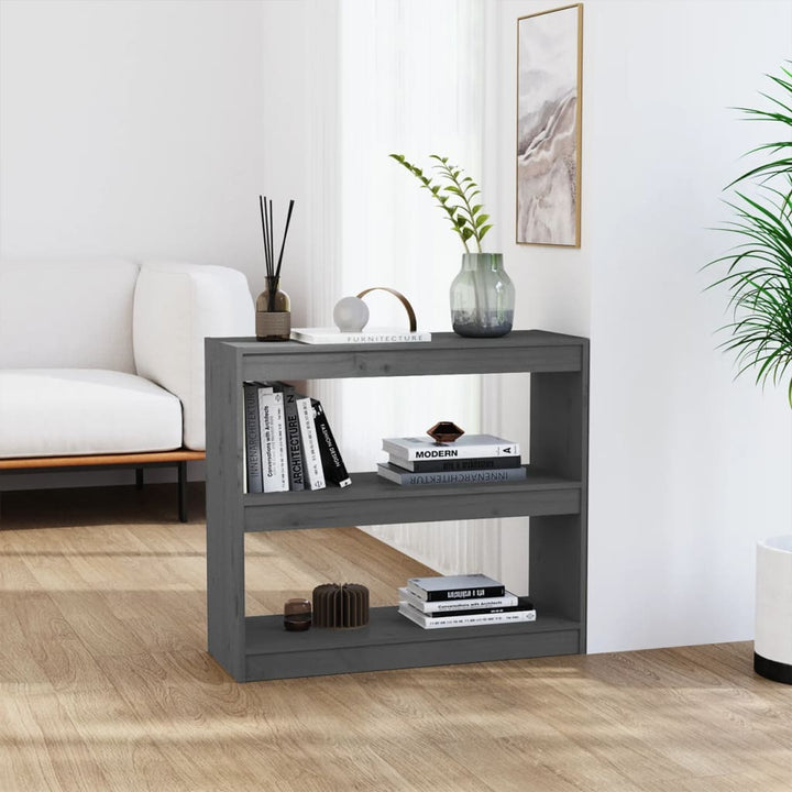 bogreol/rumdeler 80x30x71,5 cm massivt fyrretræ grå