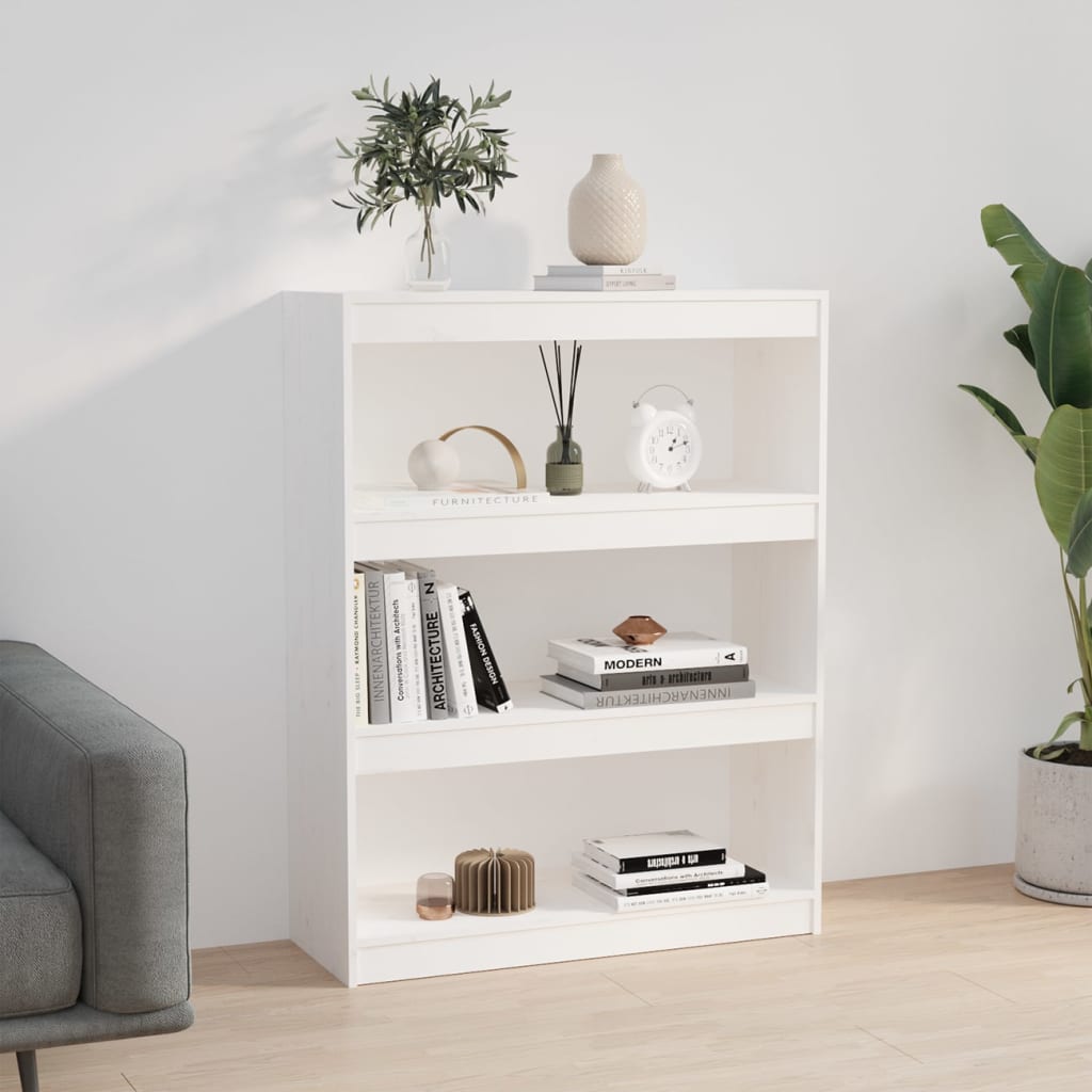 bogskab/rumdeler 80x30x103,5 cm massivt fyrretræ hvid