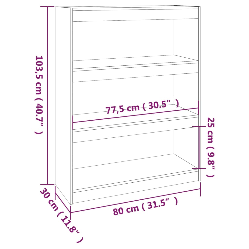 bogskab/rumdeler 80x30x103,5 cm massivt fyrretræ hvid