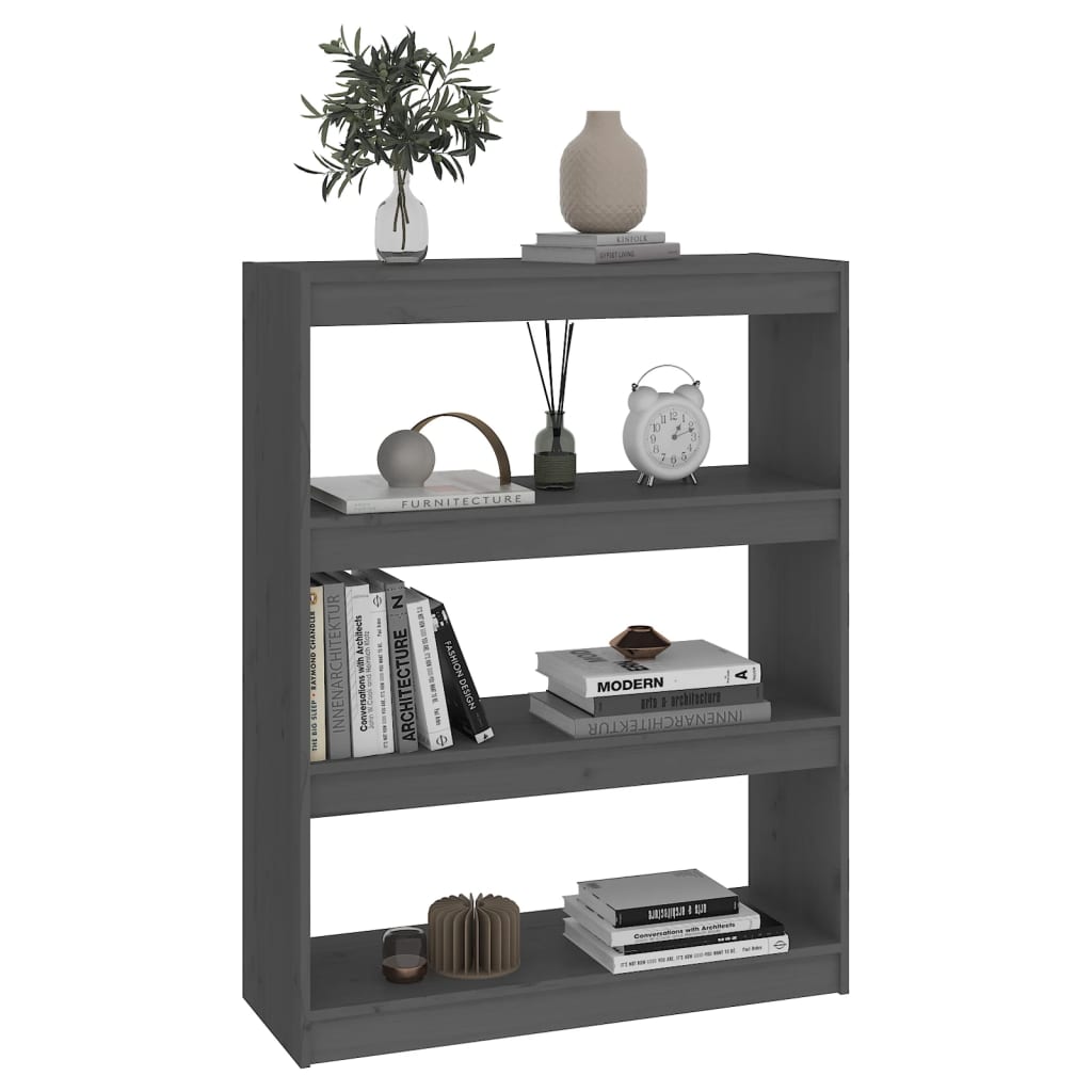 bogreol/rumdeler 80x30x103,5 cm massivt fyrretræ grå