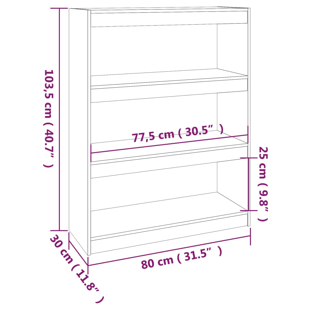 bogreol/rumdeler 80x30x103,5 cm massivt fyrretræ grå