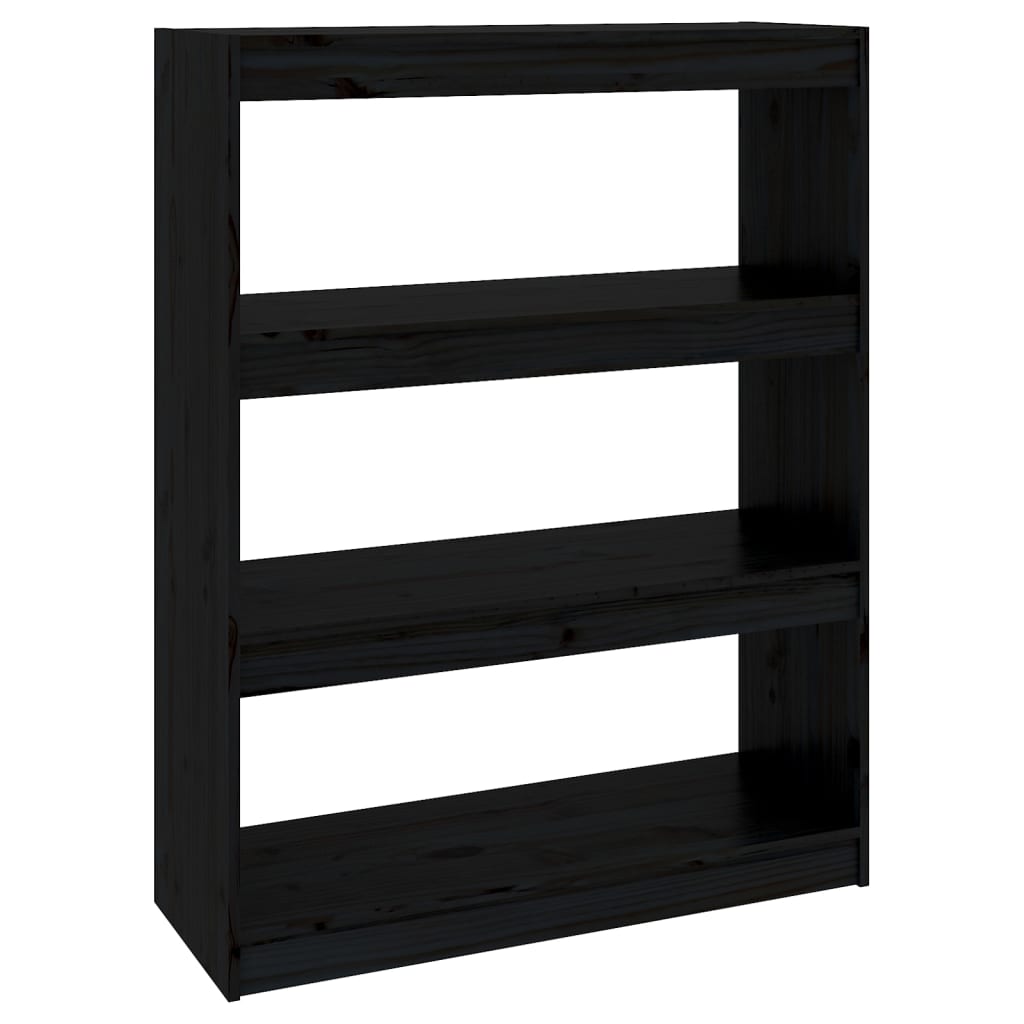 bogreol/rumdeler 80x30x103,5 cm massivt fyrretræ sort