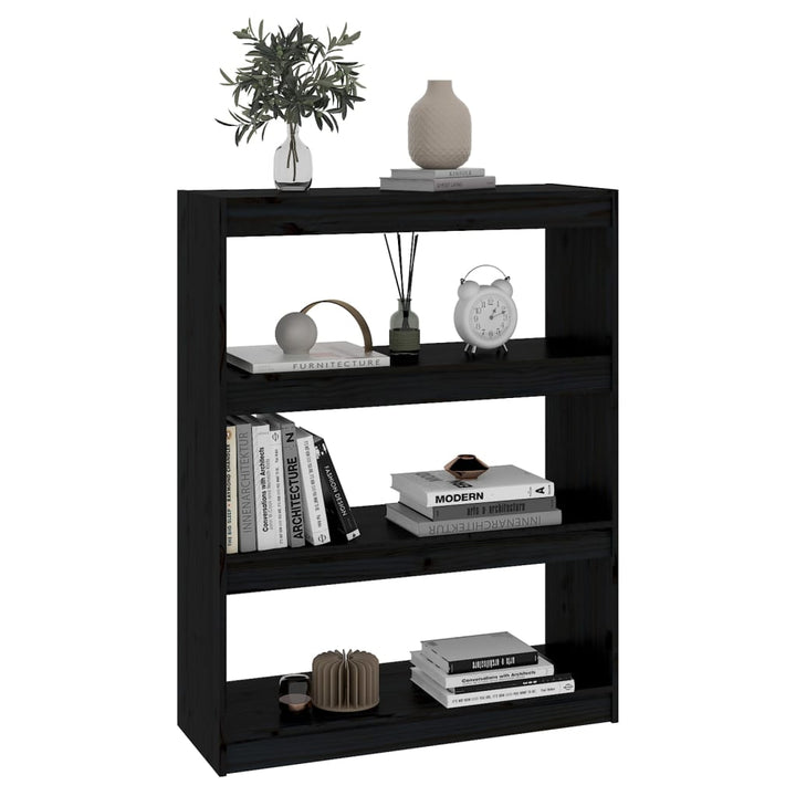 bogreol/rumdeler 80x30x103,5 cm massivt fyrretræ sort