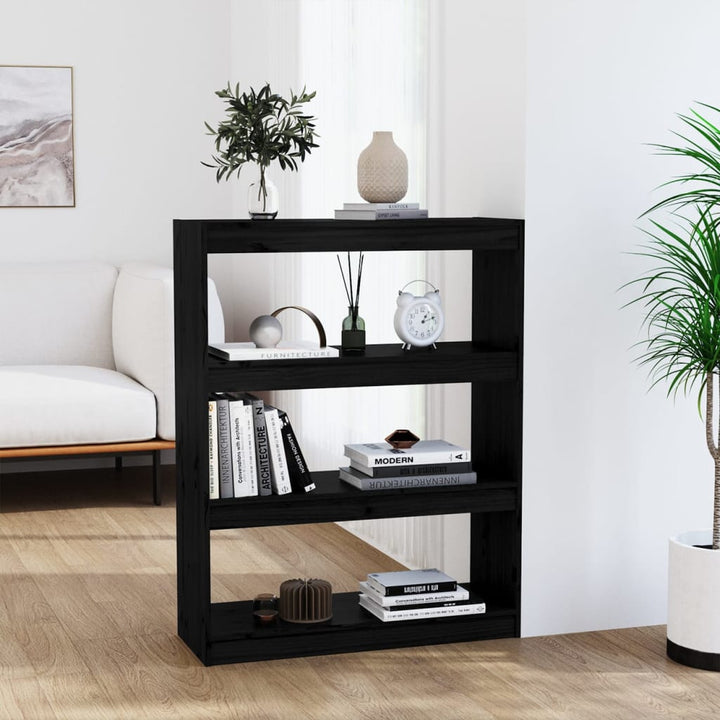 bogreol/rumdeler 80x30x103,5 cm massivt fyrretræ sort